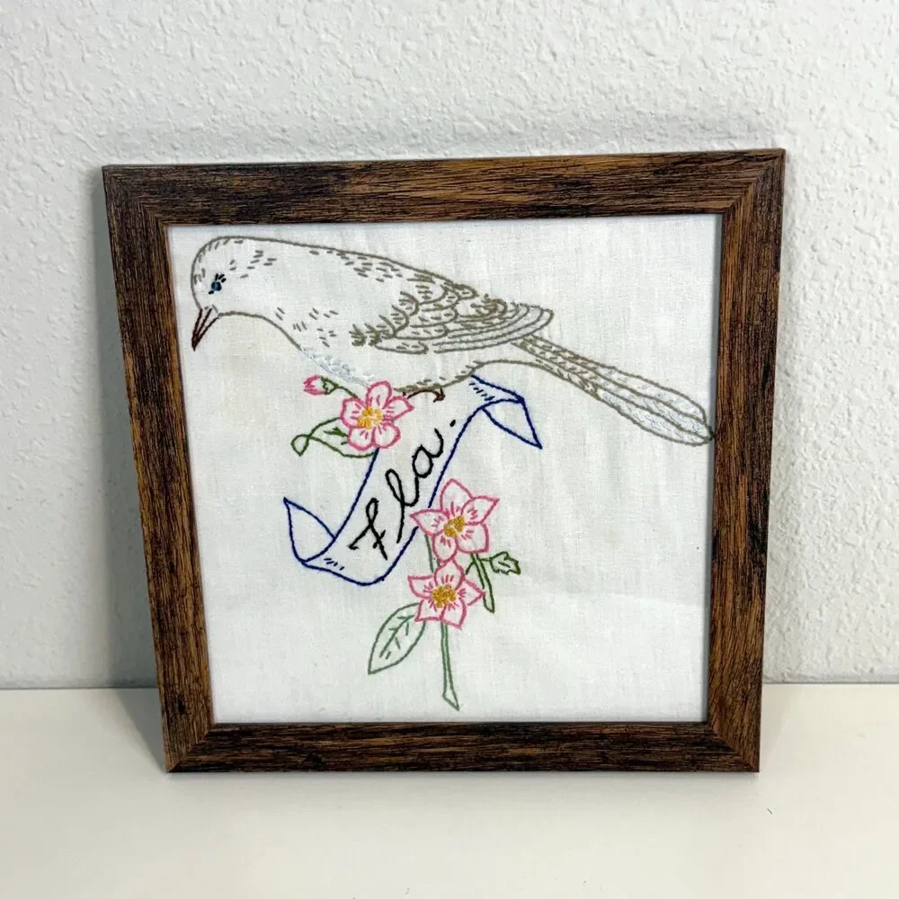Handmade Vintage Florida State Bird & Flower Framed 9x9”